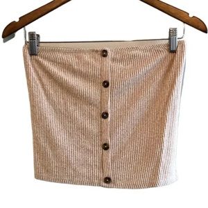 American Eagle Ribbed Button Down Soft Stretchy Strapless Crop Tube Top Tan